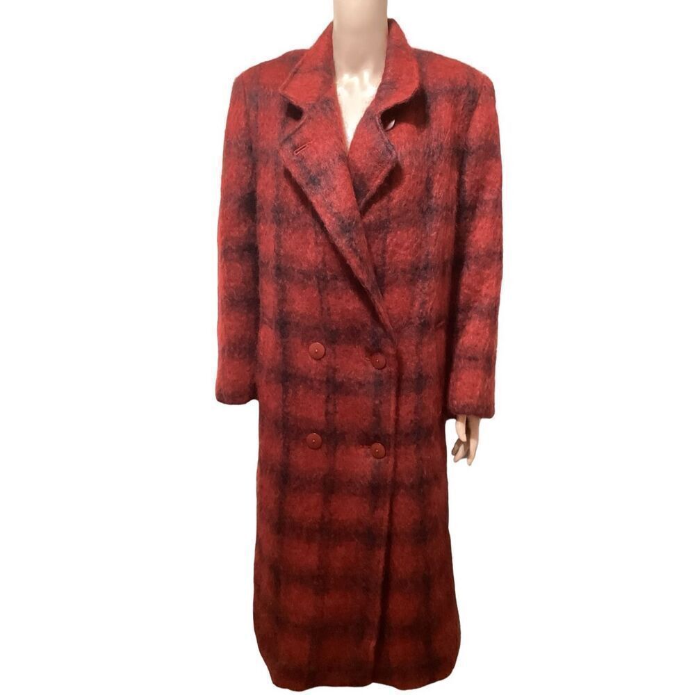 PAUL LEVY Vintage Women’s Mohair Designer  Plaid Coat L/XL
